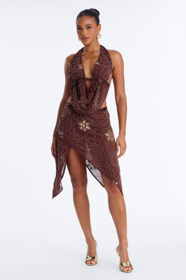 Chocolate Cowl-Neck Skirt