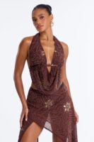 Chocolate Cowl-Neck Skirt