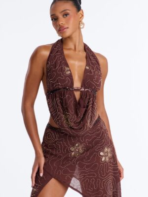 Chocolate Cowl-Neck Skirt