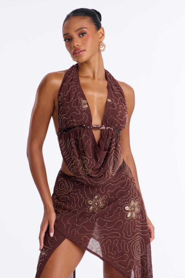 Chocolate Cowl-Neck Skirt