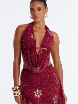 Wine Cowl-Neck Skirt