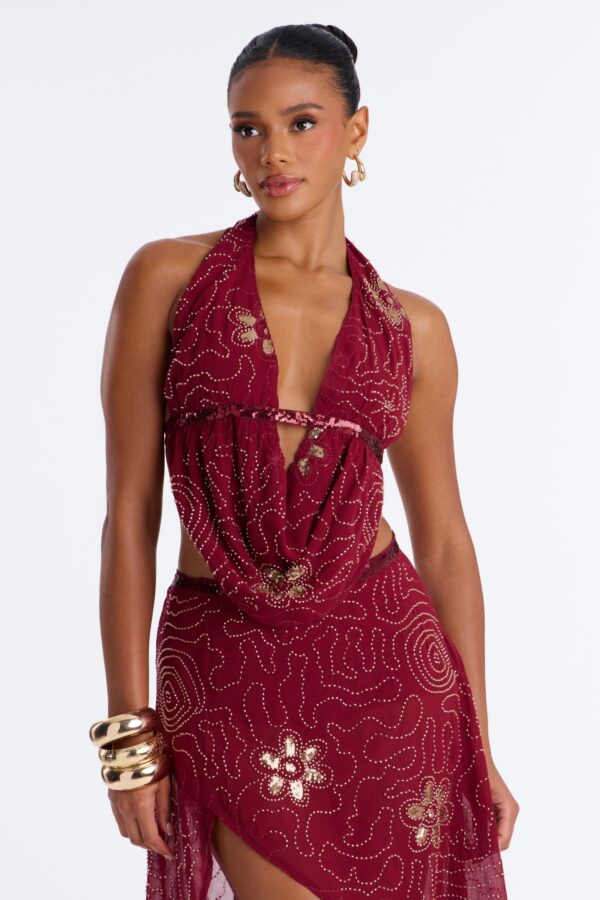Wine Cowl-Neck Skirt