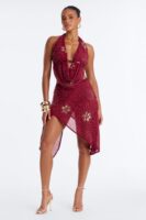 Wine Cowl-Neck Skirt