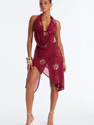 Wine Cowl-Neck Skirt