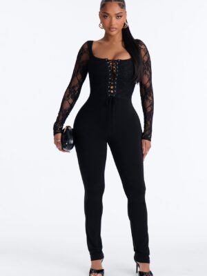 Square-Neck Jumpsuit in Black
