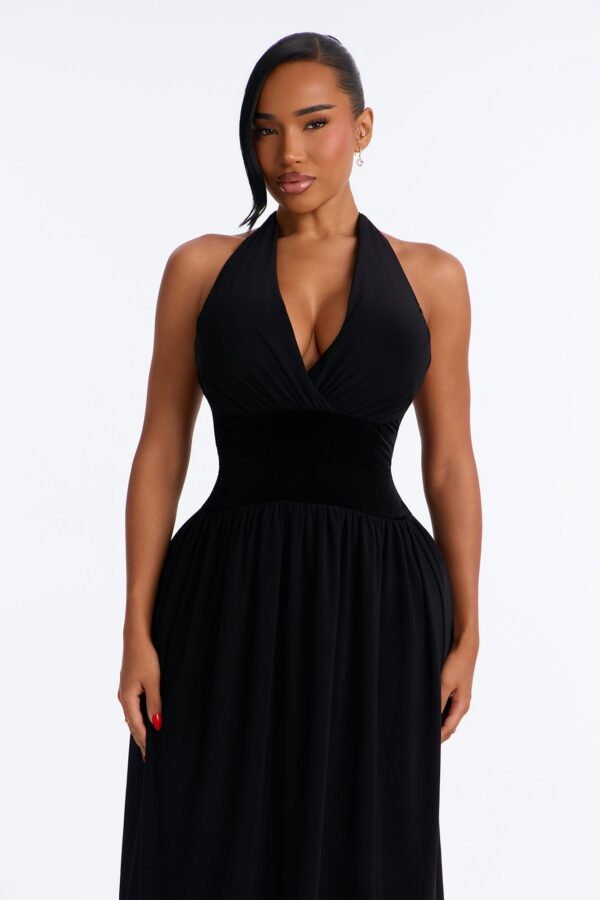 Stasi Velvet Corset Halter Midi Dress - Black