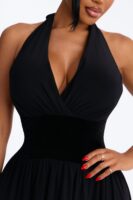 Stasi Velvet Corset Halter Midi Dress - Black