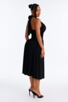 Stasi Velvet Corset Halter Midi Dress - Black