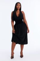 Stasi Velvet Corset Halter Midi Dress - Black