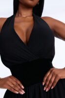 Stasi Velvet Corset Halter Midi Dress - Black