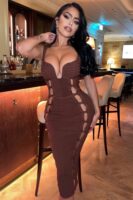 Brown V-Neck Dress