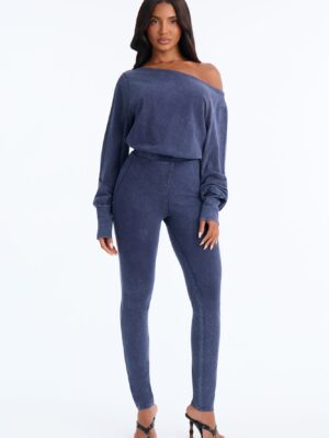 Navy Jumpsuit with one shoulder