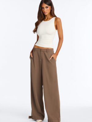 Angela Ankle Cuff Detail Low Rise Trouser - Caffe