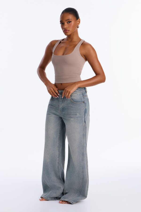 Last Call Studded Embellished Mid Waist Wide Leg Jeans - Vintage Wash