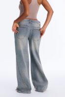 Last Call Studded Embellished Mid Waist Wide Leg Jeans - Vintage Wash