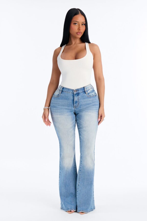 The Jake Compression Sculpting Mid Waist Stretch Flare Jeans - Medium Wash