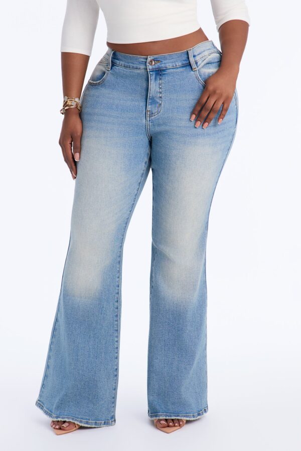 The Jake Compression Sculpting Mid Waist Stretch Flare Jeans - Medium Wash