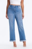 NY Classic Soft Stretch High Rise Cuff Straight Leg Jeans - Medium Wash