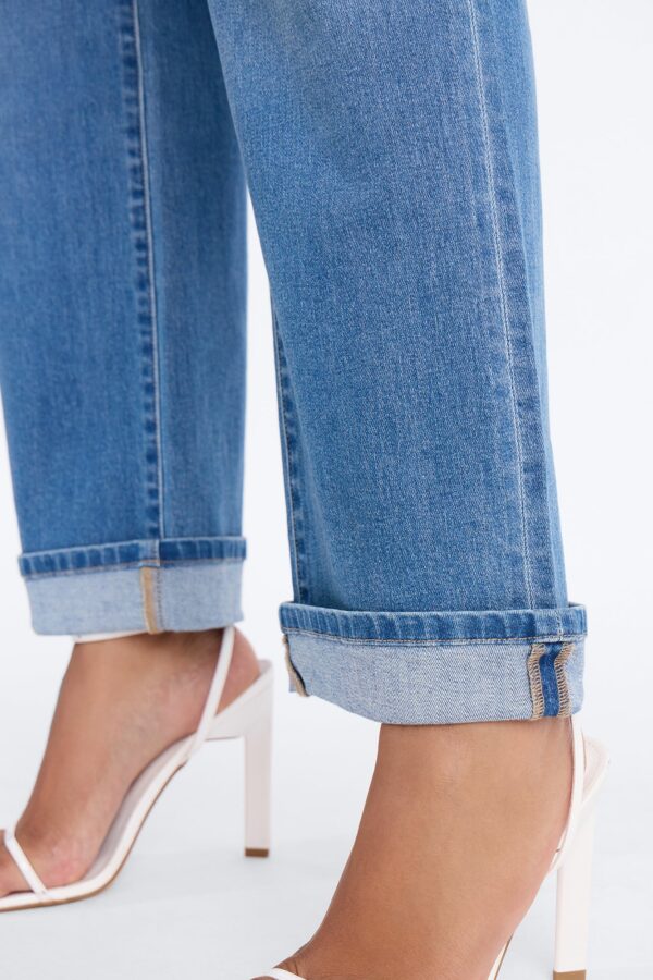 NY Classic Soft Stretch High Rise Cuff Straight Leg Jeans - Medium Wash