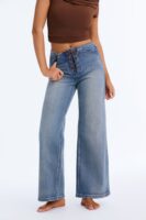 Oh Baby High Rise Lace Up Wide Leg Jeans - Vintage Wash
