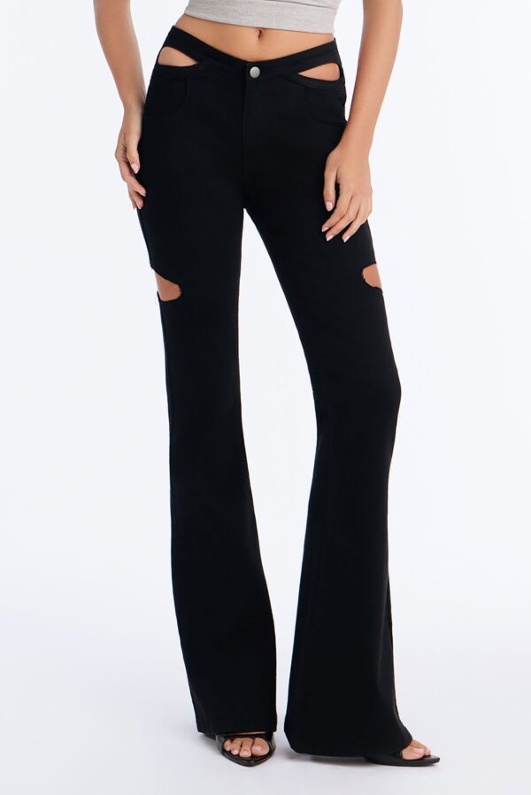 Eternal Nights Cut Out Stretch Flare Jeans - Black