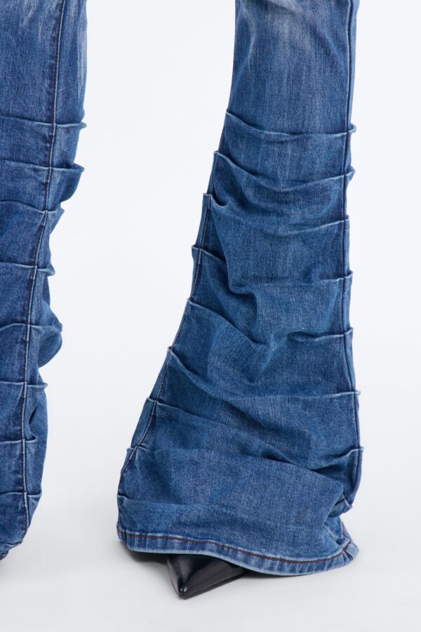 Night Owl Cut Off Waistband Stacked Low Rise Flare Jeans - Vintage Wash