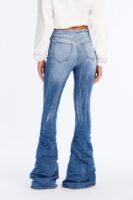 Night Owl Cut Off Waistband Stacked Low Rise Flare Jeans - Vintage Wash