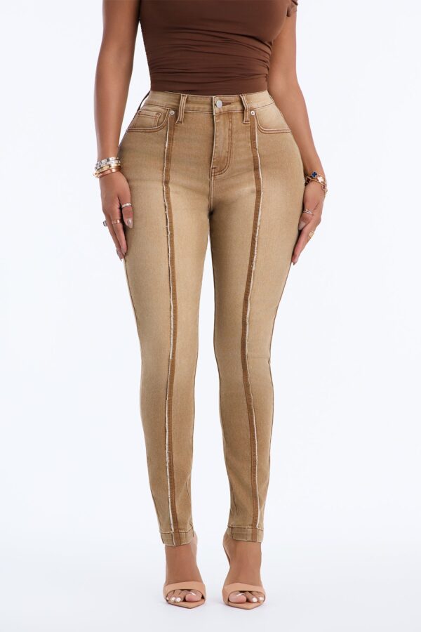No Disruption High Rise Seamed Stretch Skinny Jeans - Tan