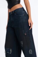 Nocturne Ripped Released Hem Wide Leg Jeans - Dark Wash