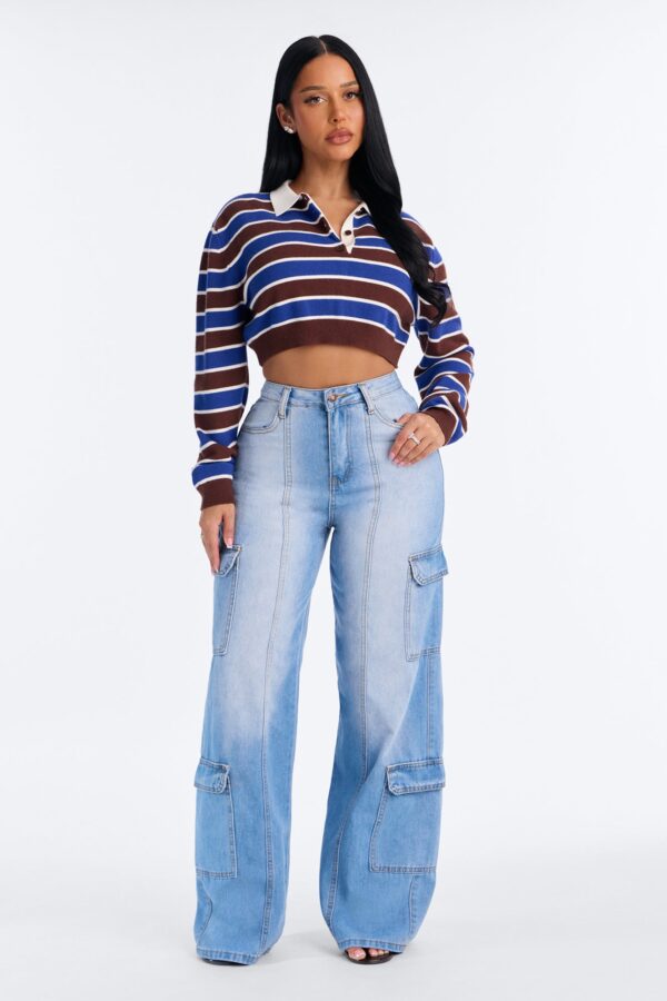 On The Move Cargo Wide Leg Jeans - Light Wash