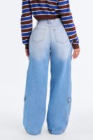 On The Move Cargo Wide Leg Jeans - Light Wash