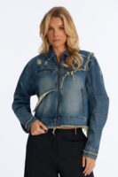 Lower East Distressed Frayed Denim Jacket - Vintage Wash