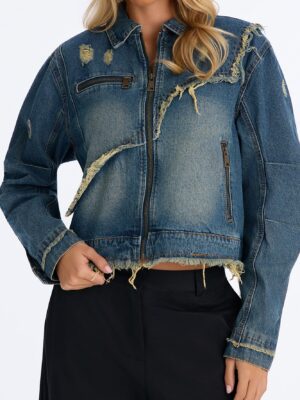 Lower East Distressed Frayed Denim Jacket - Vintage Wash