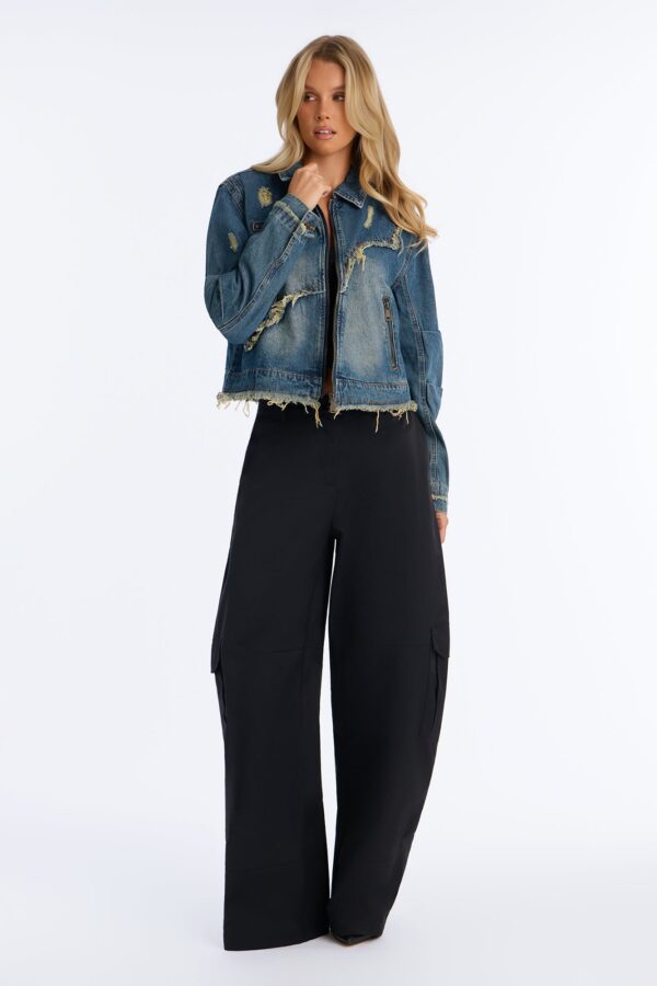 Lower East Distressed Frayed Denim Jacket - Vintage Wash