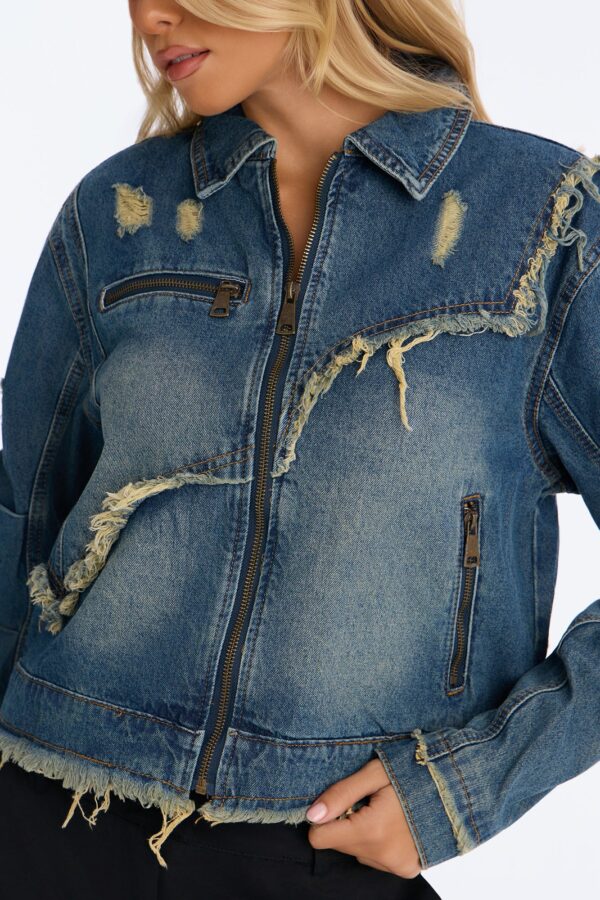 Lower East Distressed Frayed Denim Jacket - Vintage Wash