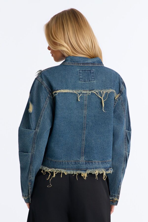 Lower East Distressed Frayed Denim Jacket - Vintage Wash