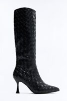 Erica Woven Stiletto Boots - Black