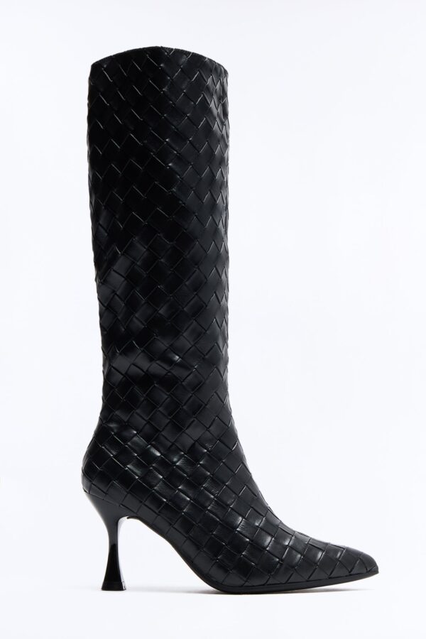 Erica Woven Stiletto Boots - Black