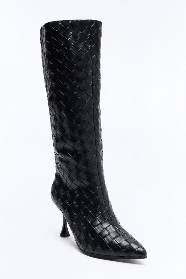 Erica Woven Stiletto Boots - Black