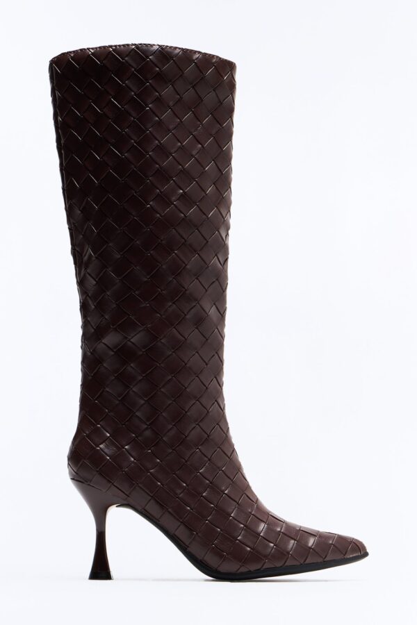 Erica Woven Stiletto Boots - Brown