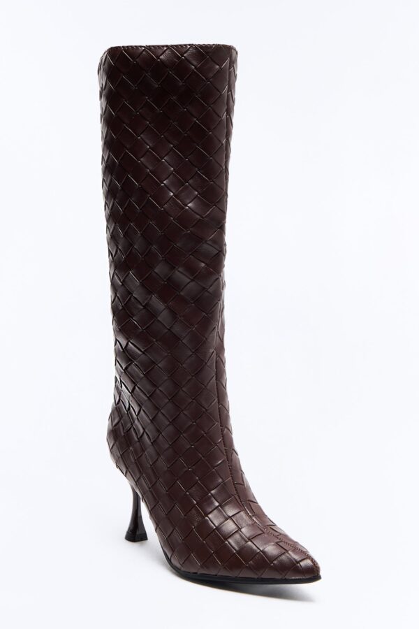 Erica Woven Stiletto Boots - Brown