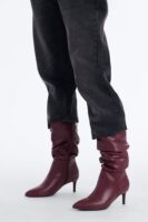 What You Want Ruched Kitten Heel Boots - Wine
