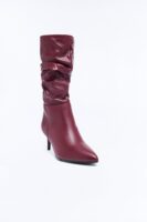 What You Want Ruched Kitten Heel Boots - Wine
