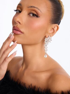 Dazzle Me Rhinestone Drop Earrings - Silver