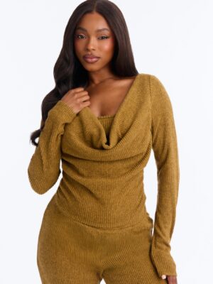 Cowl-Neck Pants in Mustard