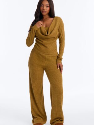 Cowl-Neck Pants in Mustard