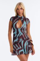Mock-Neck Dress in Brown