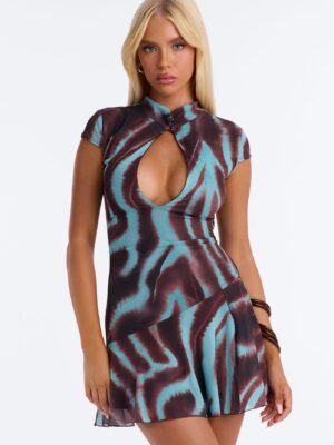 Mock-Neck Dress in Brown
