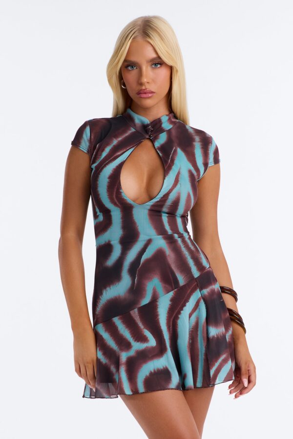 Mock-Neck Dress in Brown