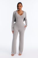 Gray V-Neck Jumpsuit